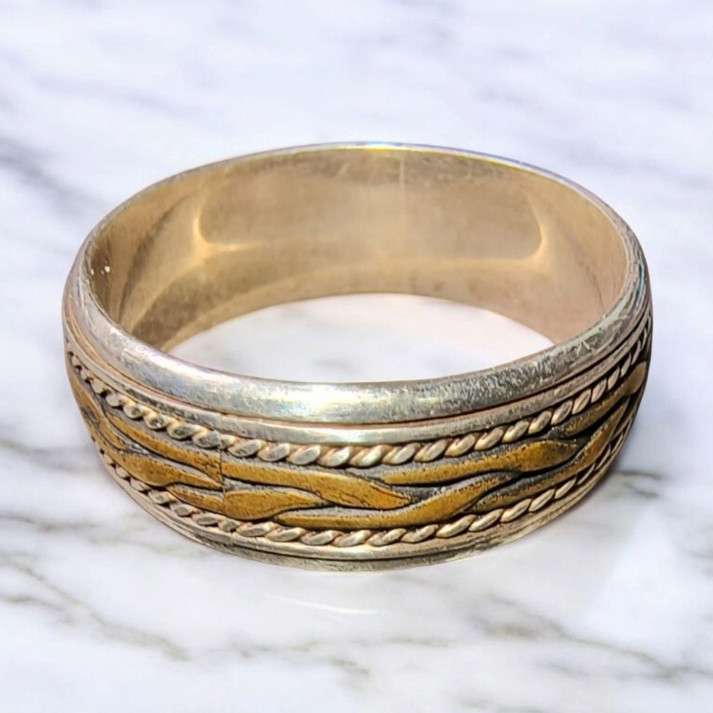 Sterling Silver Two-tone Men's Spinner Ring